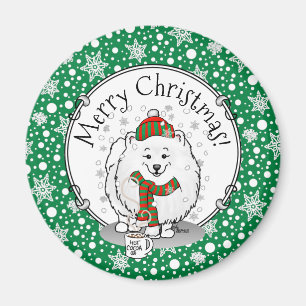 Winter Christmas Pomeranian (white) Dog Scarf Snow Magnet