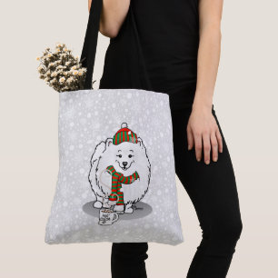 Winter Christmas Pomeranian (white) Dog Scarf Snow Tote Bag