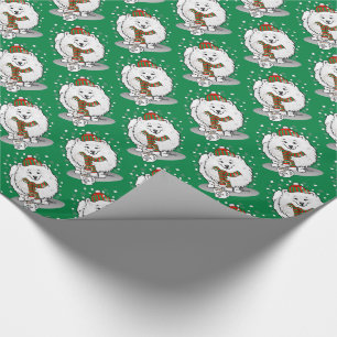 Winter Christmas Pomeranian (white) Dog Scarf Snow Wrapping Paper