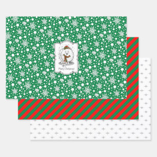 Winter Christmas Pomeranian (white) Dog Scarf Snow Wrapping Paper Sheet