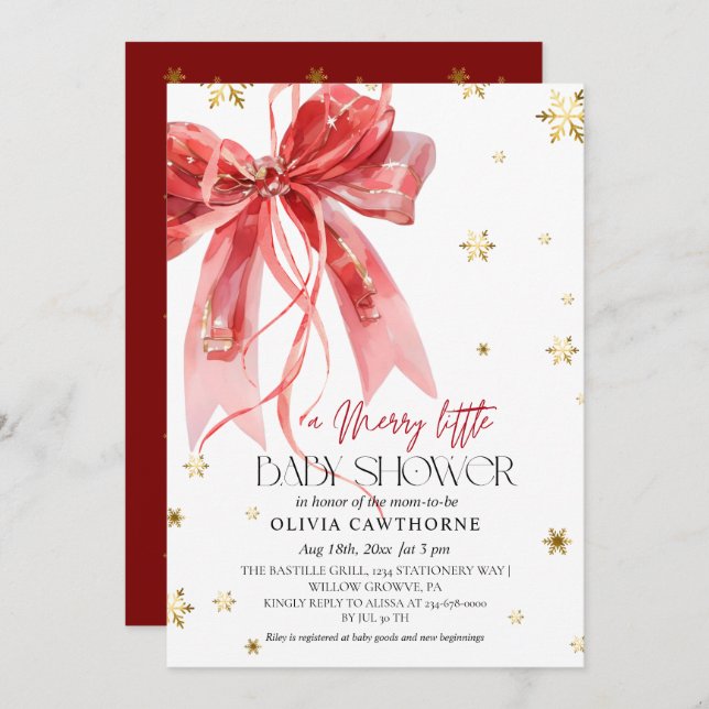 Winter Christmas Red Bow Baby Shower Invitation (Front/Back)