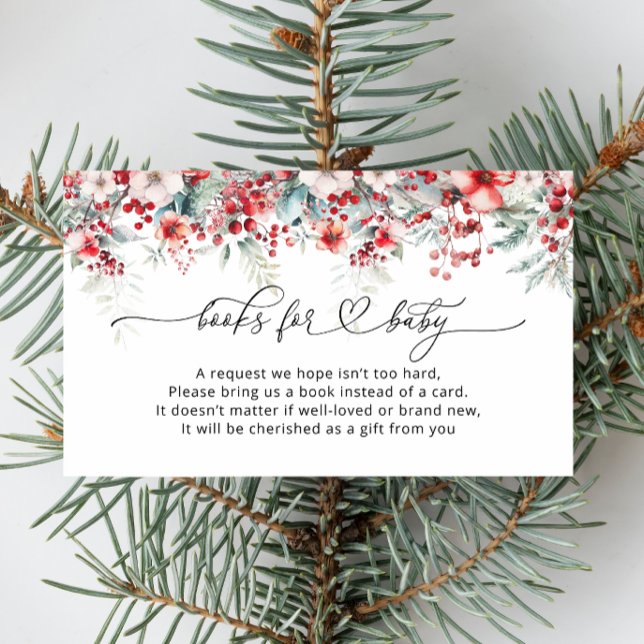 Winter Christmas Red Floral Books for Baby Enclosure Card (Creator Uploaded)