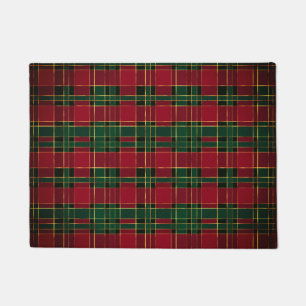 Winter Christmas Red & Green Tartan & Gold Foil Doormat
