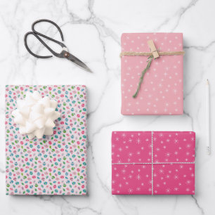 Winter Christmas Retro Inspired Pink Patterns Wrapping Paper Sheet