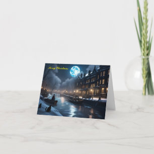Winter Christmas Riverside Moonlight Holiday Card