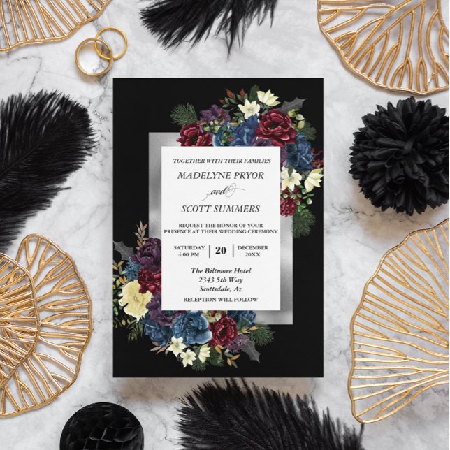 Winter Christmas Rose Floral Wedding Watercolor In Invitation (Creator Uploaded)