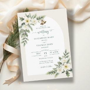 Winter Christmas Roses Greenery Arch Wedding Invitation