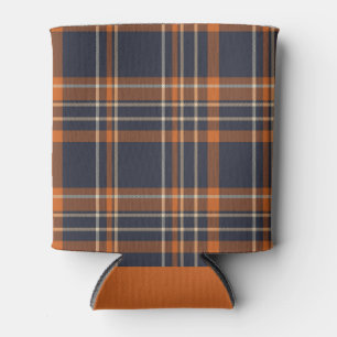 Winter/Christmas rustic blue/orange plaid Can Cooler