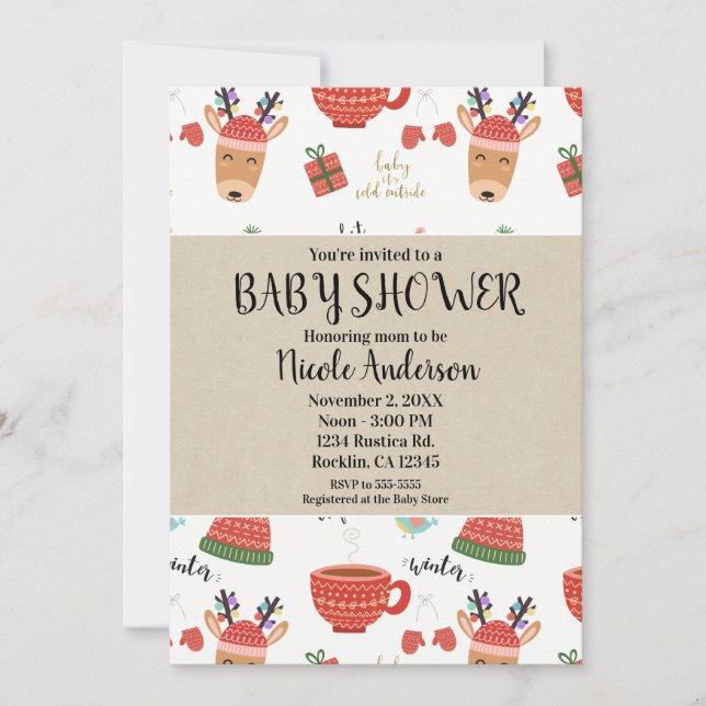 Winter Christmas Rustic Kraft Holiday Baby Shower Invitation (Front)