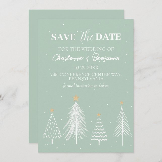 Winter Christmas Sage Green Save the Date Wedding  (Front/Back)