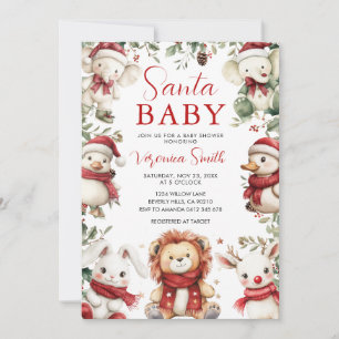 Winter Christmas Santa Baby Animals Baby Shower Invitation