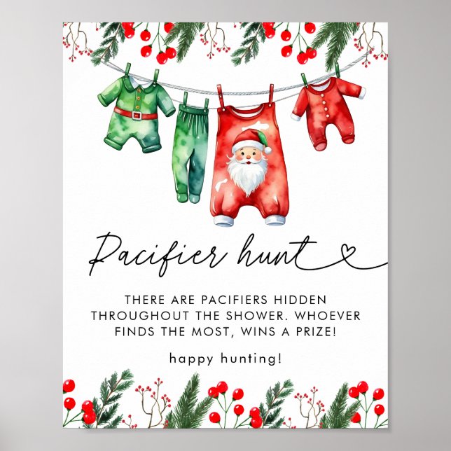 Winter Christmas Santa Baby Shower Pacifier Hunt Poster (Front)