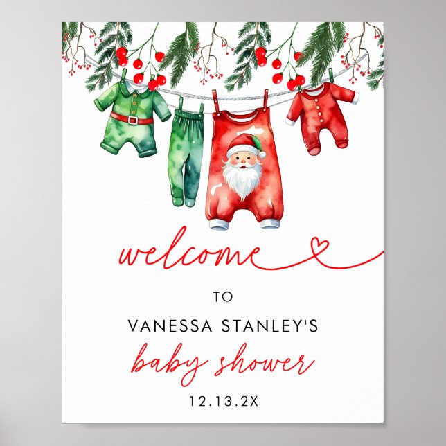 Winter Christmas Santa Baby Shower Welcome Sign (Front)
