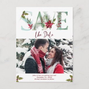 winter christmas save the date photo postcard
