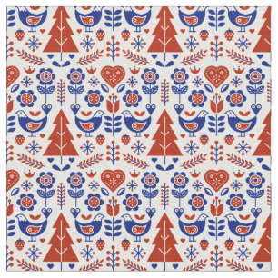 Winter Christmas Scandinavian Style Folk Art Fabric