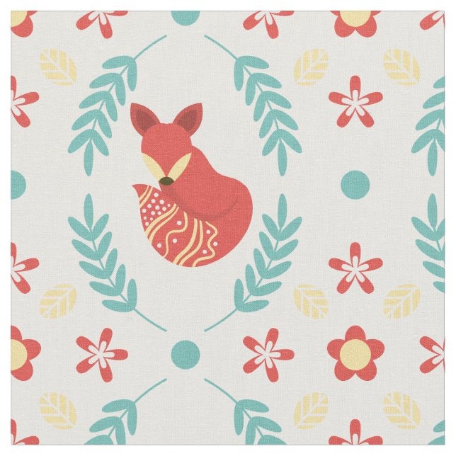 Winter Christmas Scandinavian Style Fox Pattern Fabric (Close Up)