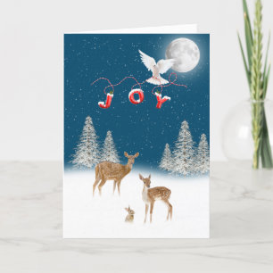Winter Christmas scene with JOY and dove Holiday Card