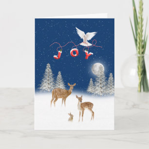 Winter Christmas Scene With JOY Dove Holiday Card
