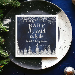 Winter Christmas silver snow pine navy baby shower Napkin