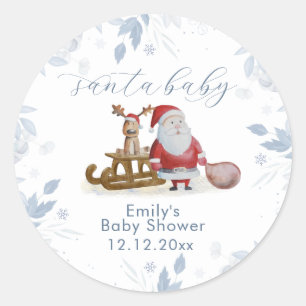 Winter Christmas Sleigh Moose Santa Baby Shower  Classic Round Sticker
