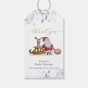 Winter Christmas Sleigh Moose Santa Baby Shower Gift Tags