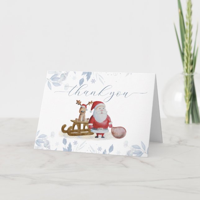 Winter Christmas Sleigh Moose Santa Baby Shower  Thank You Card (Front)
