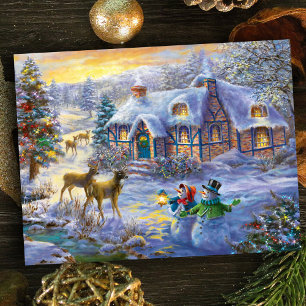 Winter Christmas Snow Cottage Holiday Postcard