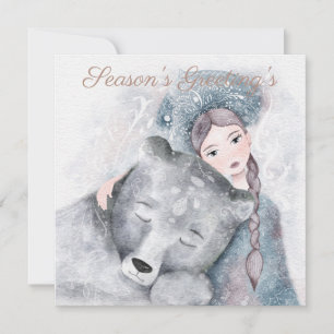 Winter Christmas Snow Queen and Polar Bear Card