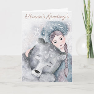 Winter Christmas Snow Queen and Polar Bear Card