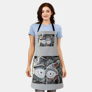 Winter, Christmas Snowman and Snow woman drawing Apron