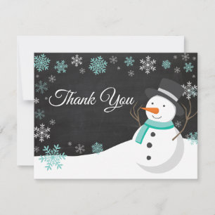 Winter Christmas Snowman Aqua Thank You Card