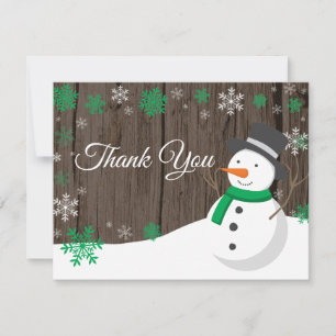 Winter Christmas Snowman Green Thank You Card