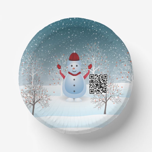 Winter Christmas Snowman Paper Bowl Plate (Front)