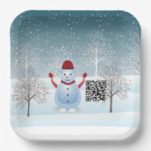 Winter Christmas Snowman Paper Plate 