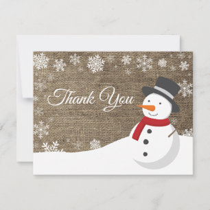 Winter Christmas Snowman Snowflake Thank You Card