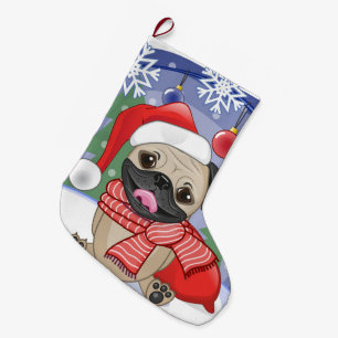 Winter & Christmas Time Pug Large Christmas Stocking