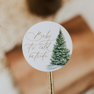 Winter Christmas Tree Baby Shower Classic Round Sticker