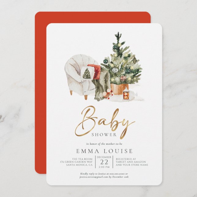 Winter Christmas Tree Baby Shower Invitation (Front/Back)