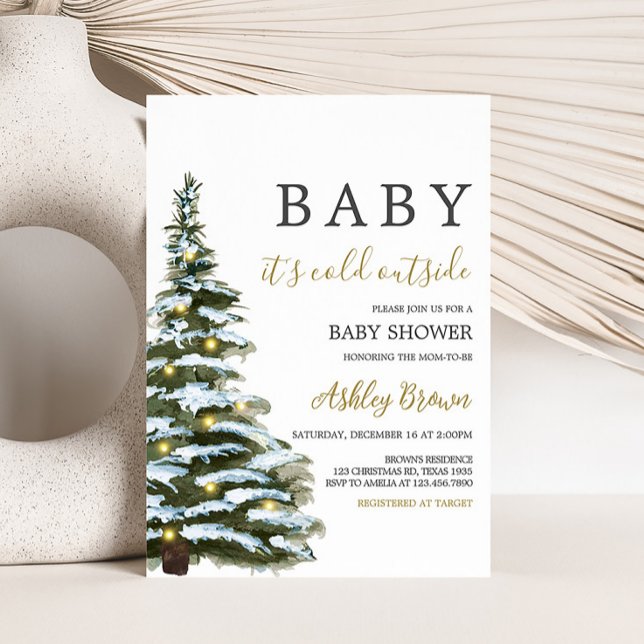 Winter Christmas Tree Baby Shower  Invitation (Baby It's Cold Outside Baby Shower Invitation)