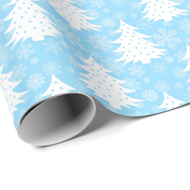 Winter Christmas Tree Blue Holiday Wrapping Paper (Roll Corner)