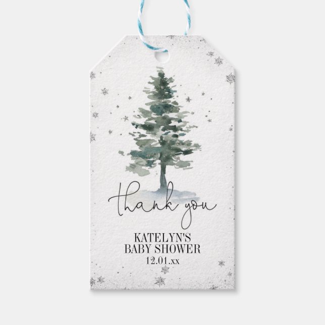 Winter Christmas Tree Favour Tag Silver (Front)