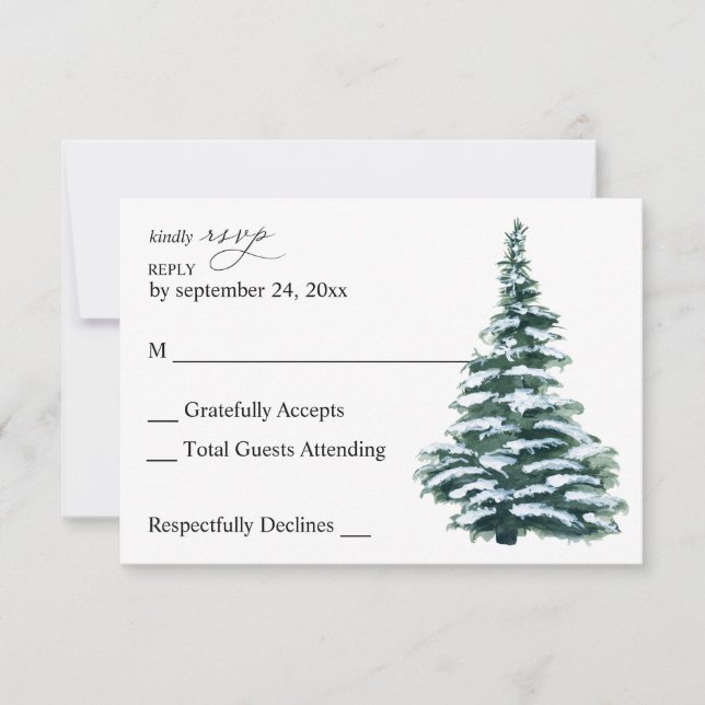 Winter Christmas Tree Greenery no Meal RSVP Card (Front)