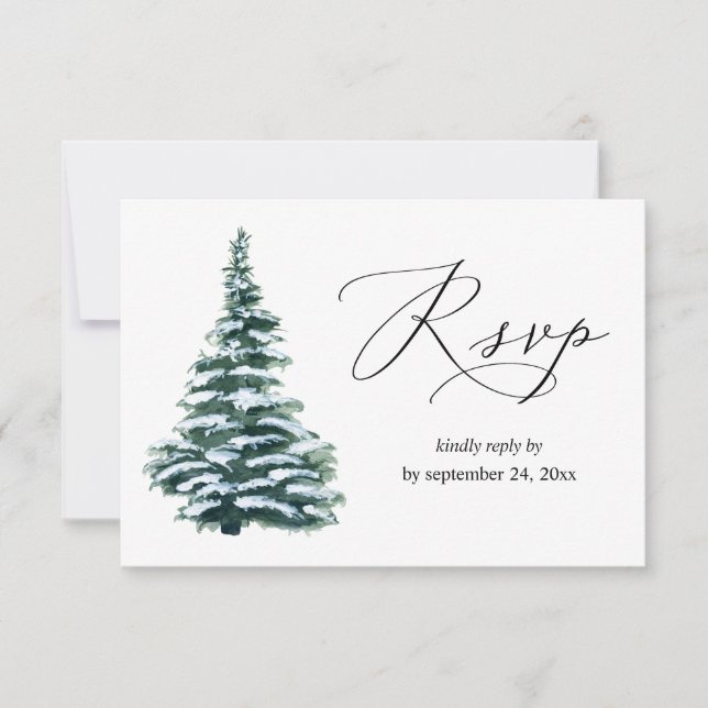 Winter Christmas Tree Greenery with Meal RSVP Card (Front)