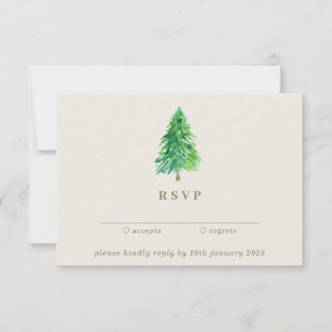 Winter Christmas tree Kindly reply wedding beige Invitation