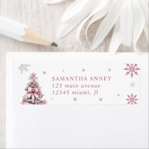 Winter Christmas Tree Pink Bow Return Address Label