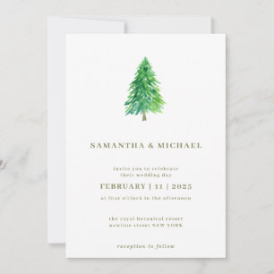 Winter Christmas Tree Simple Elegant Wedding Invitation