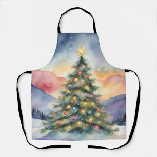 Winter Christmas Tree Snowy Sunset Scenery Apron
