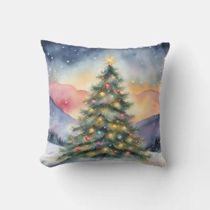 Winter Christmas Tree Snowy Sunset Scenery Cushion
