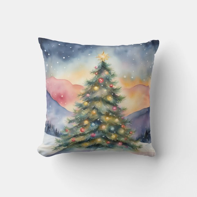 Winter Christmas Tree Snowy Sunset Scenery Cushion (Front)