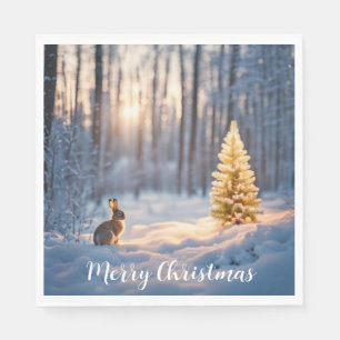 Winter Christmas Tree With Bunny Napkin